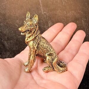 Brass German Shepherd Dog Figurine Miniature Protection Totem Altar Decor